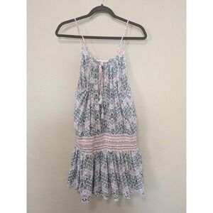 VICTORIAS SECRET Boho Smocked Waist Gauze Mini Dress Tassels Geometric Print L